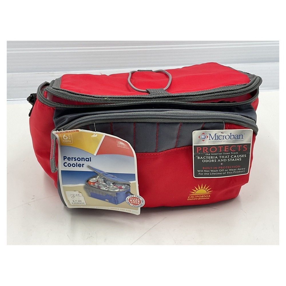 California Innovations 6-Can Personal Cooler Bag Red Microban Insulated 1-72067